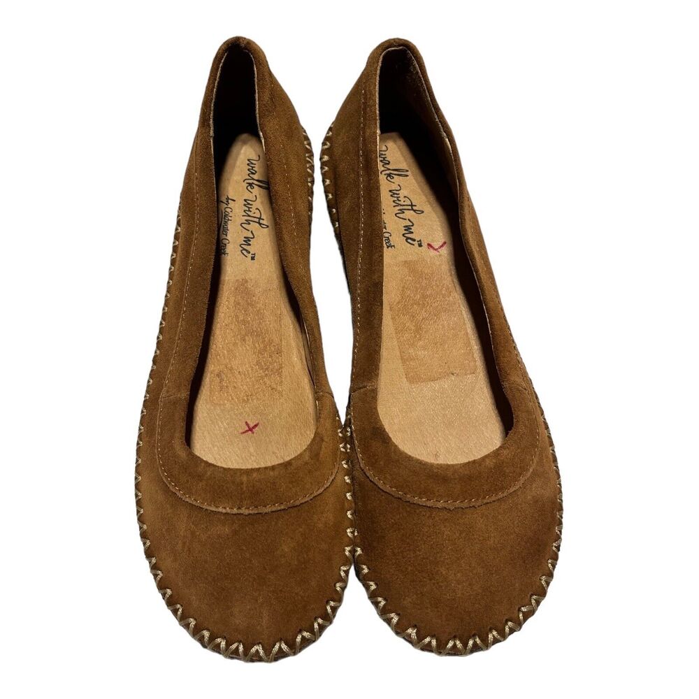 Coldwater Creek Walk With Me Brown Suede Leather Moccasin Shoes Ballet Flats 6M